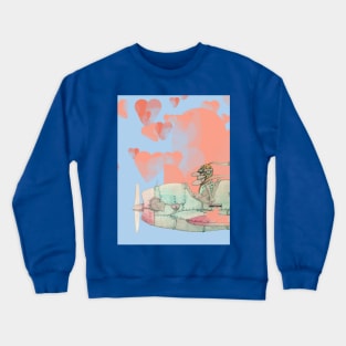 Old pilot with old airplane in the sky with hearts Crewneck Sweatshirt